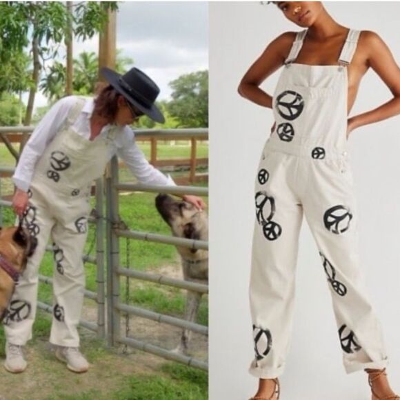 Free People Ziggy Overalls Peace Sign - Picture 1 of 15